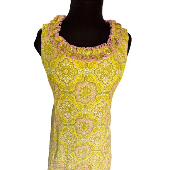 Vintage 60’s McMullen Chartreuse Yellow Ruffle Sleeveless Maxi Dress XS Small - Picture 4 of 10